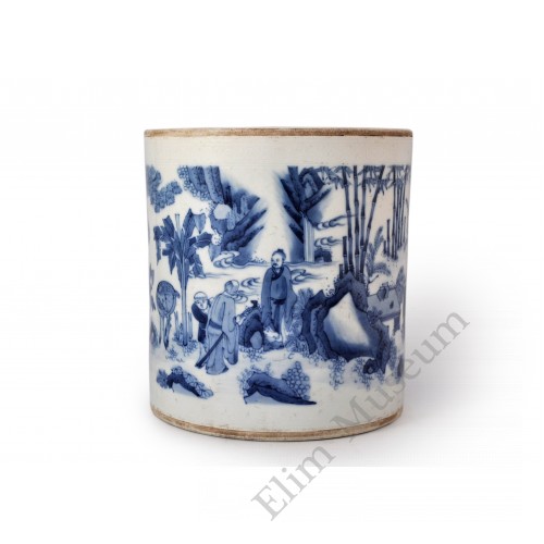 1533 A Ming B&W brushpot with"seven sages" theme